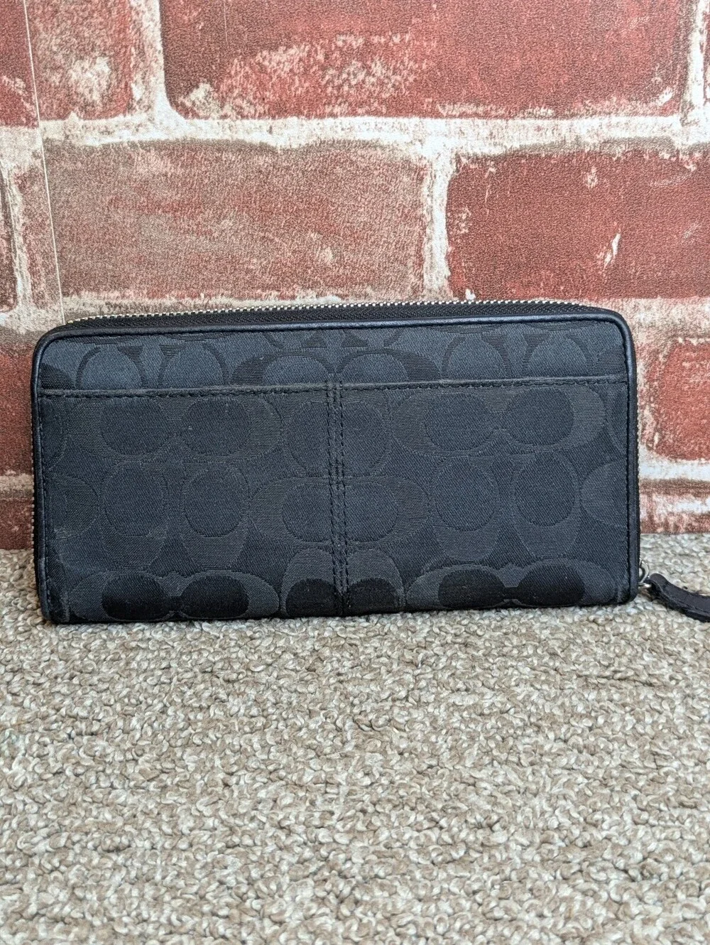 Coach Ashley Y2K Zip Around Accordion Wallet Black Signature C Canvas Clutch